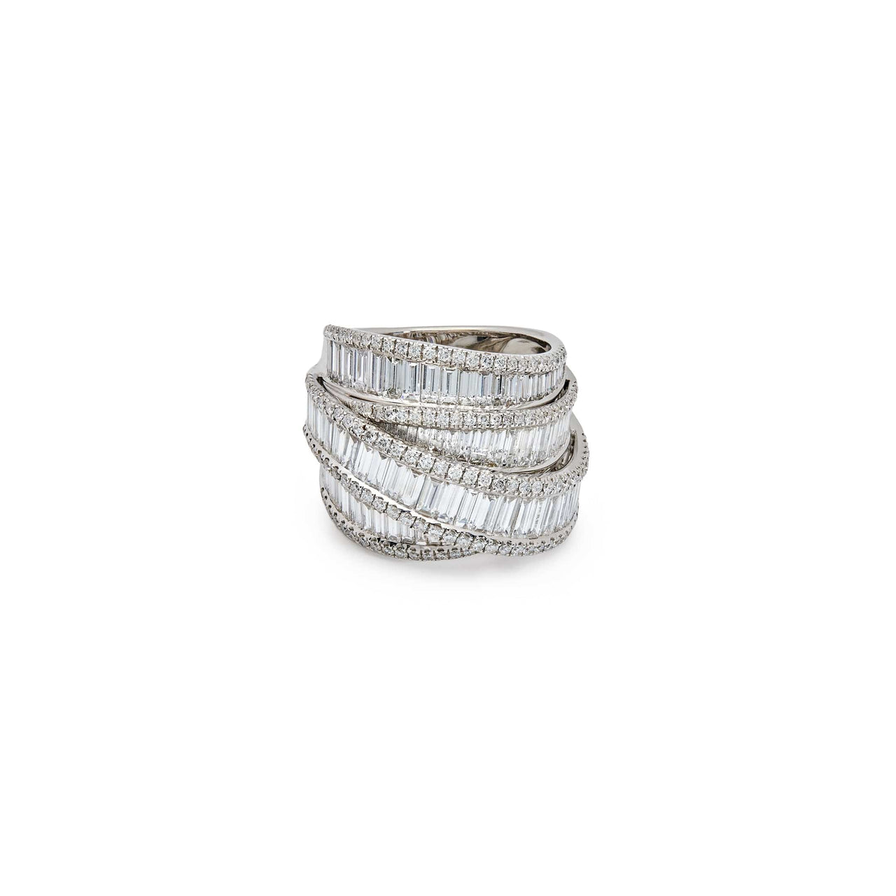 White Gold Invisible Set Baguette Layered Cocktail Ring