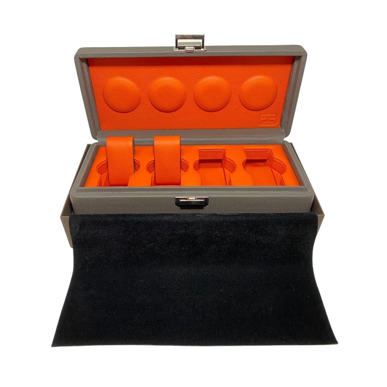 Watch Cases Wrist Aficionado Grey and Orange Leather Watch Box for 4 Watches Wrist Aficionado