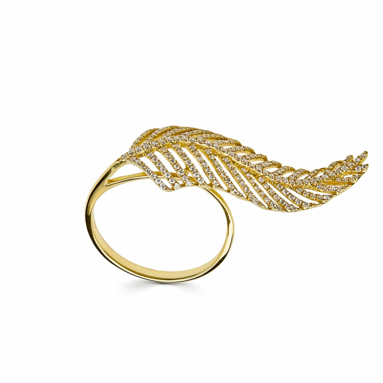 Rings Yellow Gold Diamond Set Feather Ring Wrist Aficionado