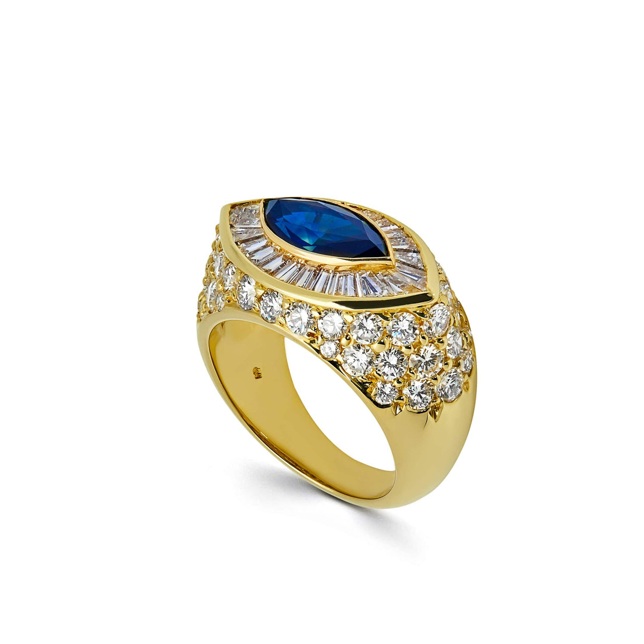 Yellow Gold Marquise Sapphire & Diamond Ring Wrist Aficionado