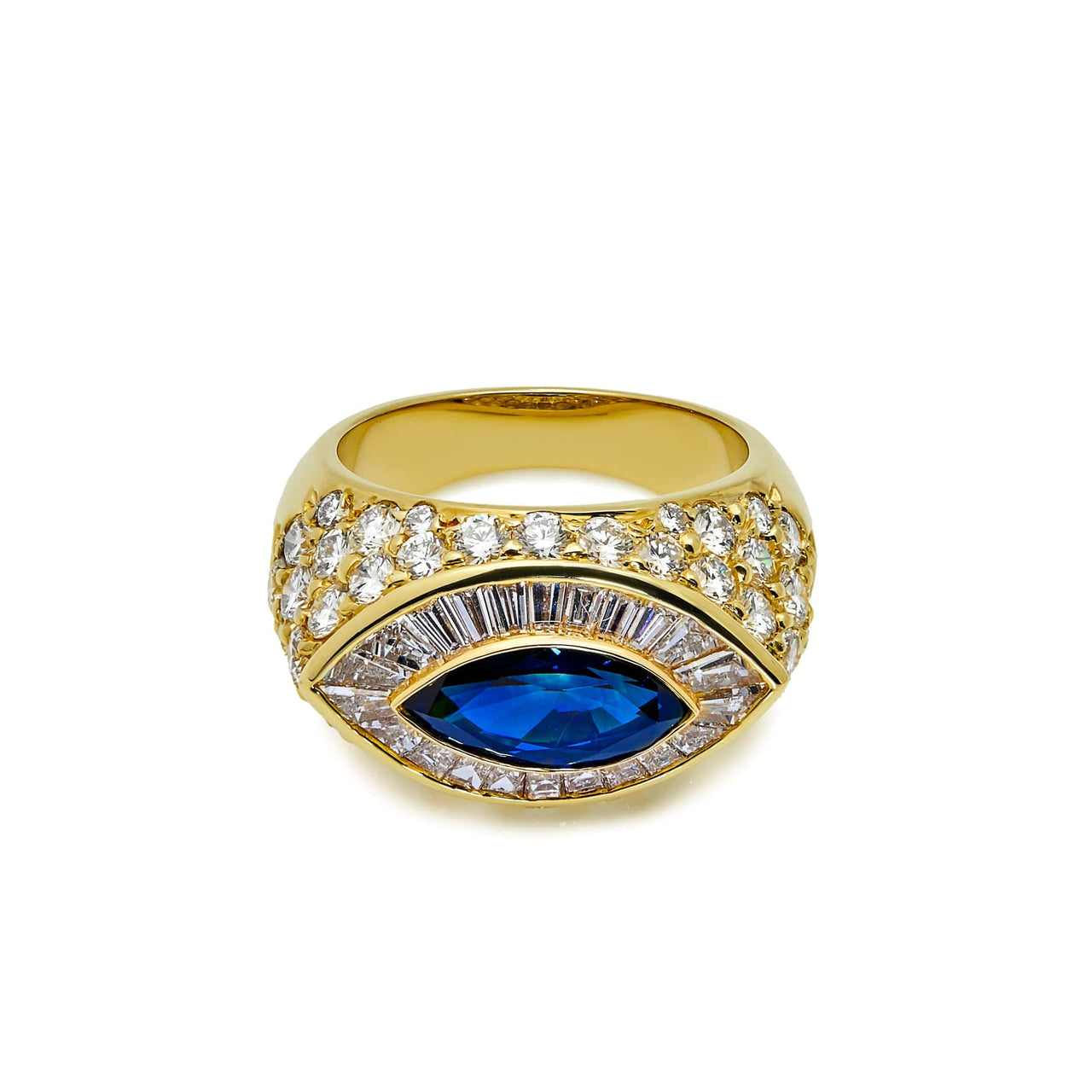 Yellow Gold Marquise Sapphire & Diamond Ring Wrist Aficionado